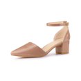 thumbnail image 1 of BLISSFUL STEP Women's Closed Pointed Toe Ankle Strap Low Block Heels Pumps Nude (Size 6), 1 of 8