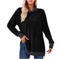 thumbnail image 1 of Timegard Tops for Women High Neck Long Sleeve Side Split Color Block Tshirts Fall Casual Loose Tops, 1 of 4