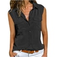 thumbnail image 1 of Leutsin Femmes Décontracté Uni Sans Manches Col Rabattu Poches Boutons Chemise Hauts, 1 of 3