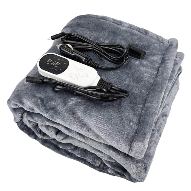 Hearth & Gear 12V Heated Blanket For Car Plug In Heating Throw Flannel Small E Lectric Car Blankets With Timer 9 Fast Heating Modes Travel Portable Heated Throw Blanket For Cars Truck Fall Blanket