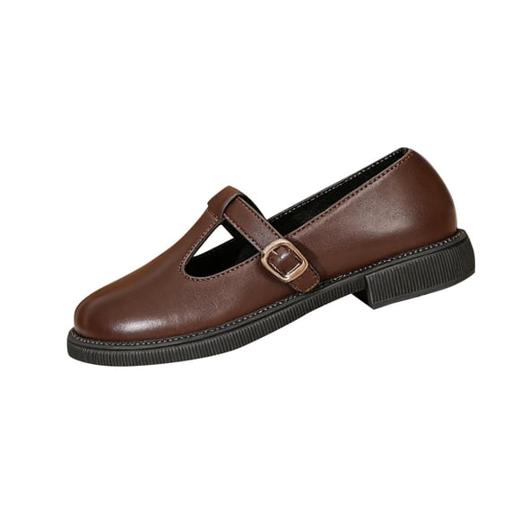 RXMEKW Genuine Leather Low-Heel Loafers for Women Mary Jane Shoes with T-Strap for Casual Wear Black Burgundy Dark Brown