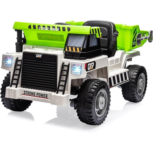 12V 4WD Ride on Dump Truck with Electric Dump Bed,12V Electric Ride-On Construction Truck,4-Wheeler Toy Car With Remote Control, Dump Bed, Shovel & Music Player | Interactive Construction Vehicle Gift