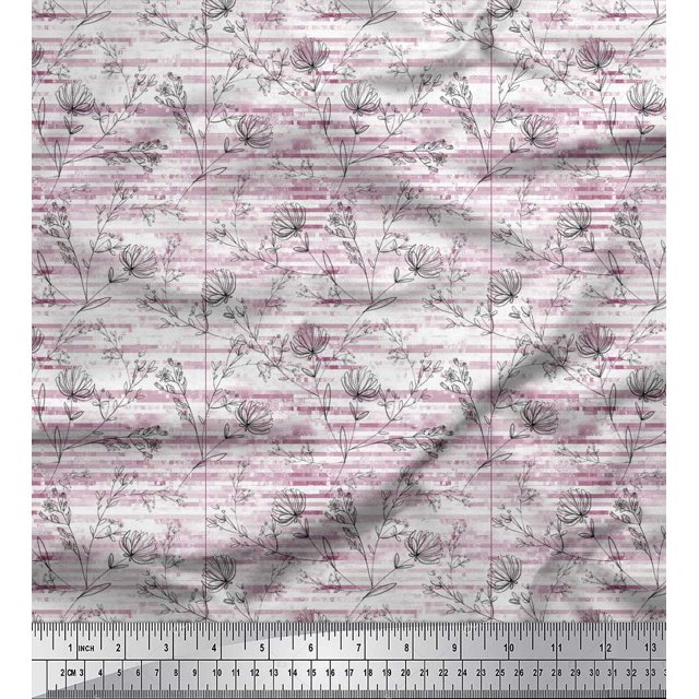 Soimoi Tissu Canard en Coton Violet à Rayures et Imprimé Floral de Trèfles 1 Yard 56 Pouces de Large