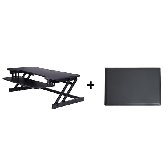 Rocelco 37,5 "Convertisseur de bureau debout réglable en hauteur de luxe avec tapis anti-fatigue BUNDLE - Riser de poste de travail pour ordinateur Quick Sit Stand Up - Grand plateau de clavier rétrac