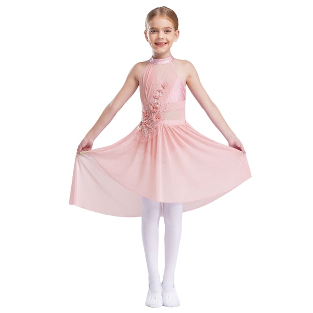 Ocealan Robe de Danse Lyrique Sans Manches pour Filles Jupe Ballerine Scintillante Rose 10