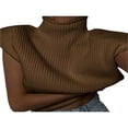 thumbnail image 5 of Haut Chandail Sans Manches à Col Roulé pour Femmes avec Coussinets d'Épaule, Gilet Tricoté à Larges Épaules, 5 of 5