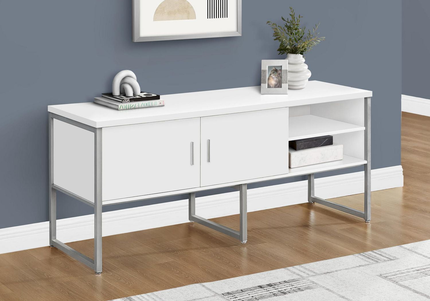 Monarch Specialties Credence De Bureau, 72"l, Travail, Travail, Portes De Stockage, Qualité Commerciale, Stratifié Blanc, Métal Argent