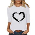 thumbnail image 1 of Plebaso Hauts Cœur pour Femmes Manches 3/4 Col Ras du Cou T-Shirts Graphiques Mignons Imprimés Blouses Décontractées pour Femmes, 1 of 4