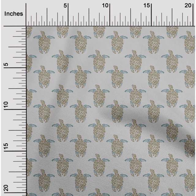 oneOone Cotton Cambric Fabric Turtle Block Print Sewing Fabric BTY 56 Inch Wide