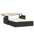 thumbnail image 5 of vidaXL Double Sun Lounger with Canopy and Cushions Black Poly Rattan, 5 of 5
