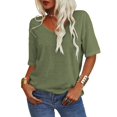 thumbnail image 3 of Danedvi Femmes Mode V-Cou Manches Mi-Longues T-Shirt Solide Décontracté Lâches Basiques Armée Vert, 3 of 4