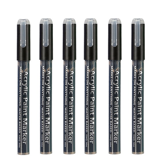 6pc Pack Black Acrylic Marker Pen Set, Water-based Paint Pen, Hand Ledger, Graffiti Pen, Acrylic Paint Marker Pen