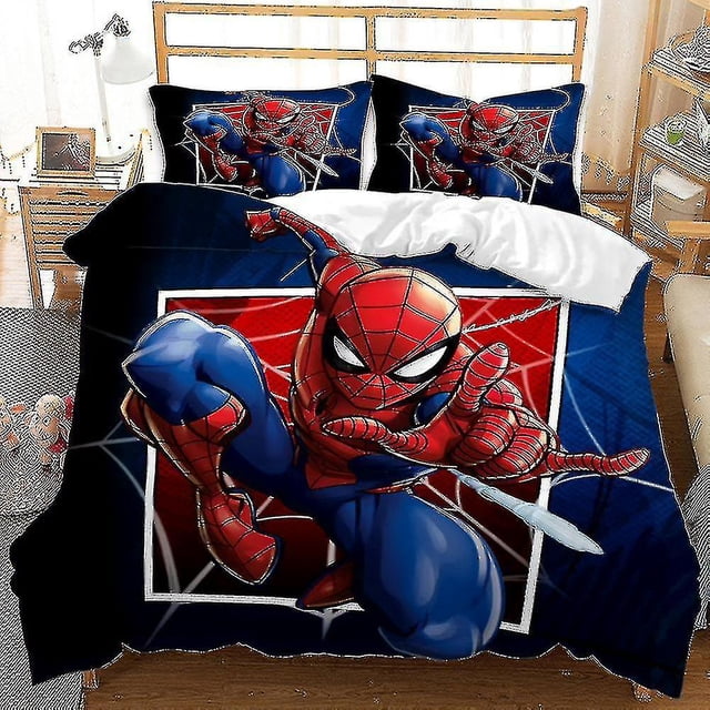 Housse de Couette à Impression Numérique 3d Housse d'Oreiller Simple Double Très Grand Style 632 Z avec un design Graphique Audacieux Spider-Man. Idéal pour des Housses de Coussin Décoratives, l'Ensemble Comprend une Housse de Couette et une Ou Deux Taies d'Oreiller en Microfibre Douce et Respirante. Comprend une Fermeture Éclair Dissimulée et des Attaches aux Coins pour Plus de Commodité. Montré sur un Lit dans une Chambre Lumineuse et Invitante.