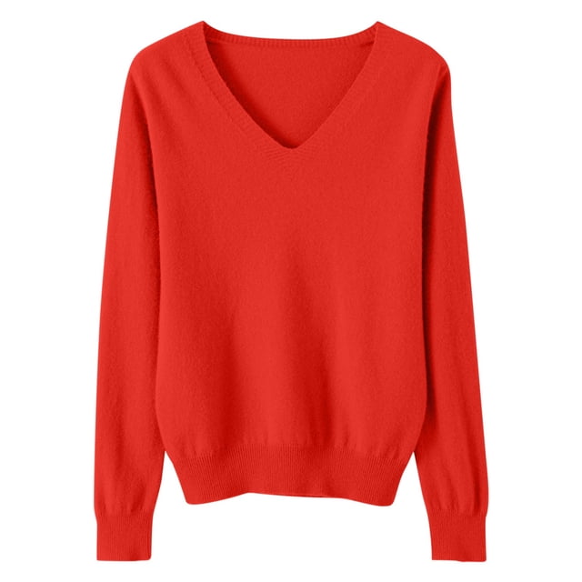 Timegard Chandails pour Femmes Col en V Tricot Chandail Automne Hiver Décontracté Ajusté Confortable Manches Longues Hauts