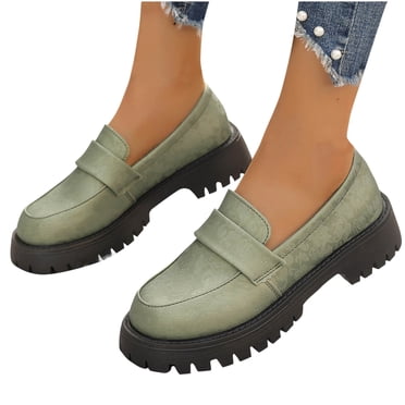 LOVZFMLL Mocassins pour Femmes Classiques à Plateforme Épaisse Penny Loafers Confortables Slip On Travail Bureau Affaires Décontracté Chaussures Habillées Vert 5.5
