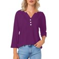 thumbnail image 4 of Babysbule Manches 3/4 pour Haut d'Été pour Femmes Col Rond T-Shirt Ample Mode Tunique à Boutons 2025, 4 of 8
