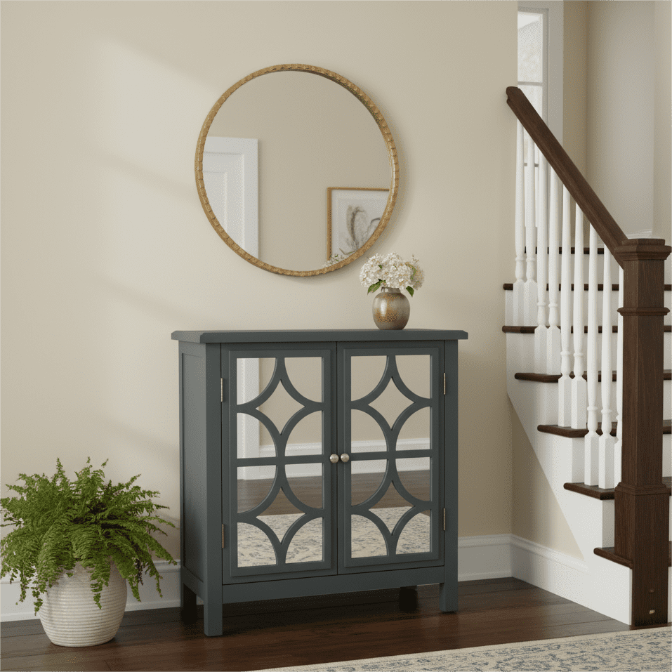Homy Casa Mirrored Door Dining Room Cabinet with Classic Fir Wood Frame and Storage Shelves