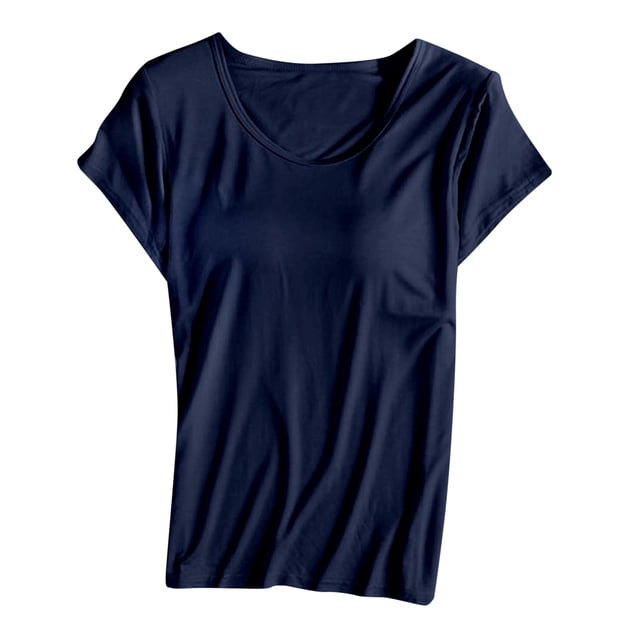 HNMKIU Pyjama d'Été Respirant T-Shirt à Manches Courtes avec Coussinet de Poitrine Bonnet de Soutien-Gorge Gilet à Demi-Manches Pyjama