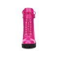 thumbnail image 2 of BLISSFUL STEP Bottes de Combat à Plateforme à Talon Épais à Fermeture Éclair pour Femme Fuchsia 6, 2 of 7