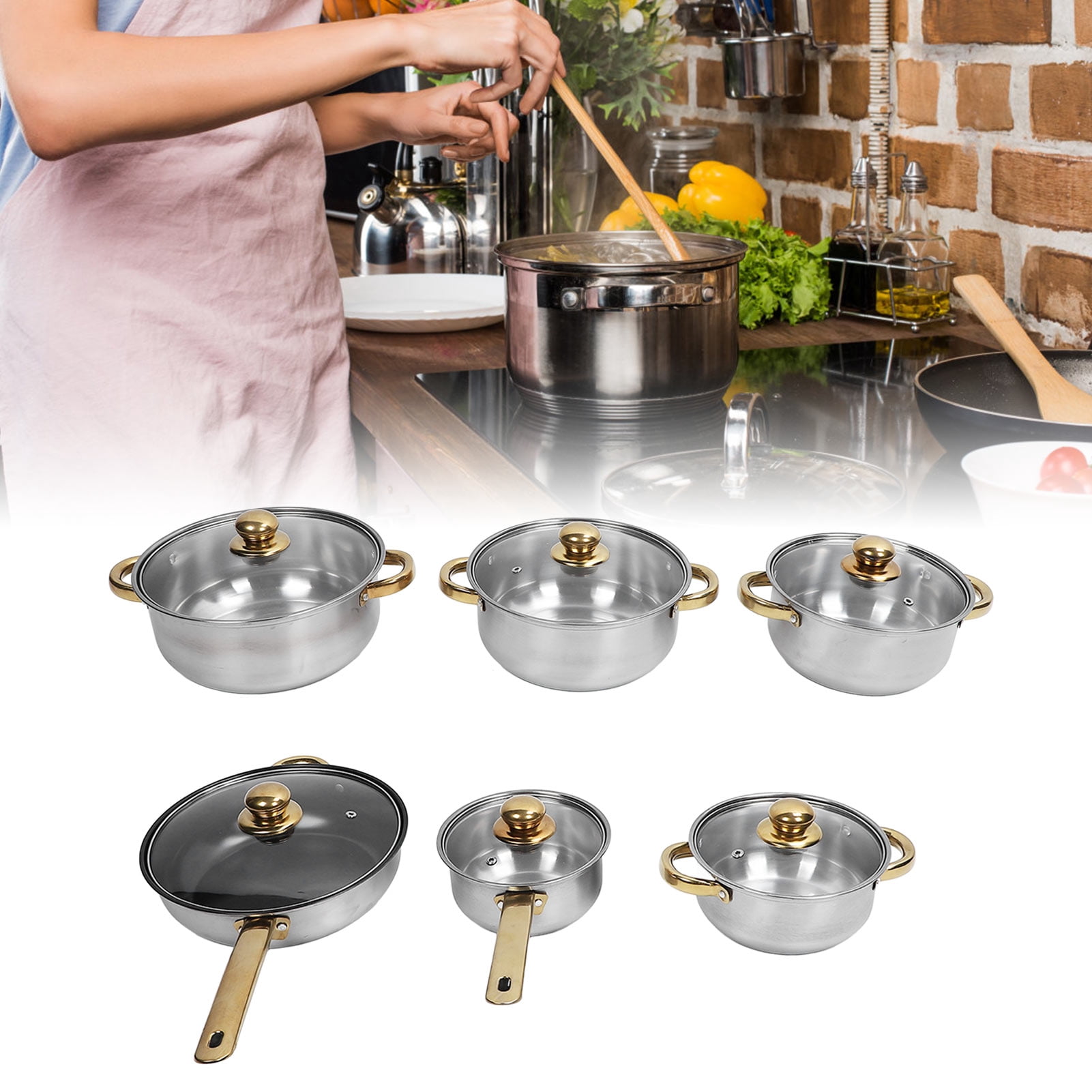 Stainless Steel Cookware Set Full Set of Pots and Pans, Energy Efficient, Stylish Gold Handle Design, for Induction Cooker