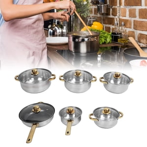 Ensemble de casseroles et pots en acier inoxydable, petit kit de cuisine à induction, ensemble de cuisine non-collant avec lids en verre et poignée ergonomique, compatible avec tous les plats, cuisine