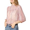 thumbnail image 1 of INSPIRE CHIC Women's 3/4 Sleeves Ruffle Mock Neck Sheer Lace Top, 1 of 4