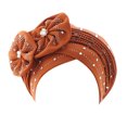 thumbnail image 2 of Fashion Women Beading Braid Hat Muslim Ruffle Cancer Wrap Cap Sleep Caps Satin Lined Hair Bonnets, 2 of 2