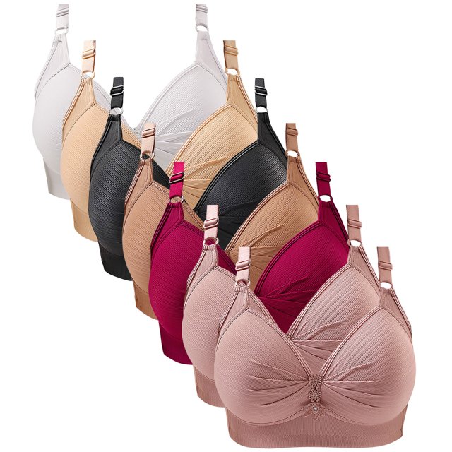 cfhntfmh 7pc Plus Size Bras for Women Soft Wireless Liftup Pleated Bralettes Front Trim Adjustable Strap Push up Bras