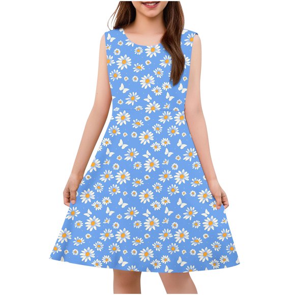 LOVZFMLL Toddler Kids Cute Flower Print Stretchy Camisole Sleeveless Dress A Line Dress