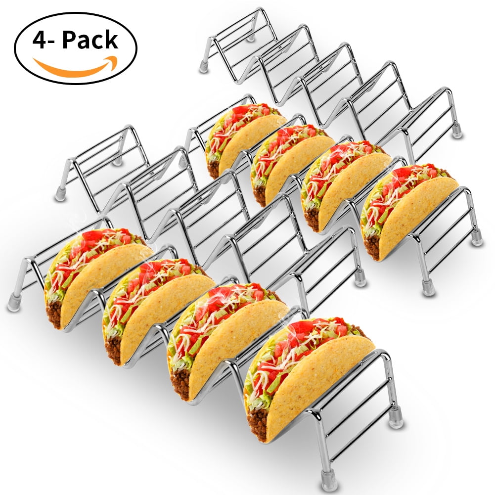 Ensemble de 4 Supports à Tacos en Acier Inoxydable, Support à Tacos, Plateau, Assiettes pour Tenir des Hot-Dogs en Coquille Dure, Chaque Support à Tacos Peut Contenir 4 à 5 Tacos, Va au Lave-Vaisselle
