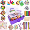 thumbnail image 1 of YOPTOP 1500 Pcs Art and Craft Supplies for Kids, Toddler DIY Craft Art Supply Set Included Pipe Cleaners, Pom Poms, Feather, Folding Storage Box,Purple, 1 of 5