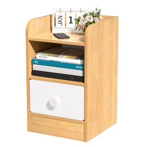 Visland Bedside Table, Bedroom Nightstand, Rustic End Table with Drawer and Storage Shelf, Couch Table Wooden Bedside Table for Living Room