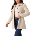 thumbnail image 4 of Unique Bargains Manteau d'Hiver pour Femmes Mi-Long Décontracté Col Cranté Simple Boutonnage Beige L, 4 of 5