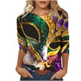 thumbnail image 1 of Penkiiy 2024 Blouse Mardi Gras Hauts pour Femmes T-Shirt Quotidien Blouse à Manches 3/4 Haut à Imprimé Masque Carnaval Col Rond Chemise Décontractée TG Multicolore, 1 of 5