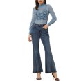 thumbnail image 2 of INSPIRE CHIC Blouse Florale en Dentelle Semi-Transparente à Manches Longues Col Roulé pour Femmes Bleu m, 2 of 5