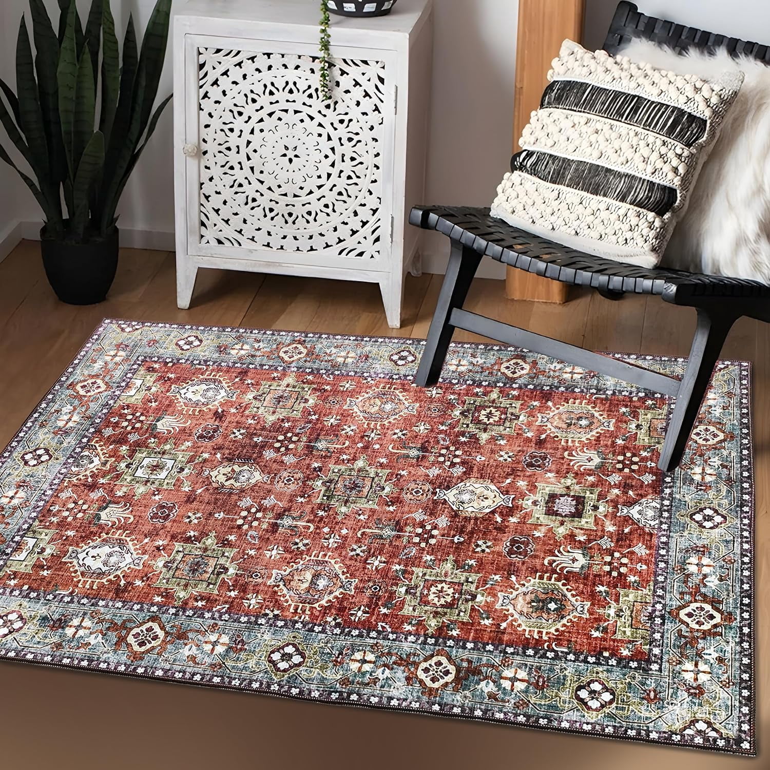 JV Home Runner Rug Oushak Red Brown 2'7" x 5' Washable Rugs Anti Slip
