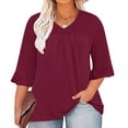 thumbnail image 2 of Timegard Plus Size Tops for Women V-Neck Ruched Ruffle 3/4 Sleeve Comfy Tee Shirts Casual Loose Tops, 2 of 5