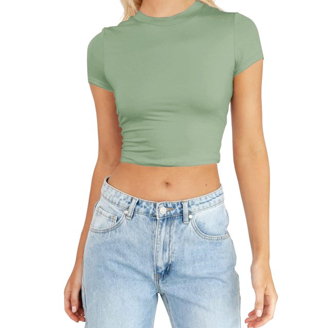 JIRNDf Hauts pour Femmes T-Shirts d'Été Tendance Mode Manches Courtes Mignon Court Basique Col Rond Coupe Ajustée Blouse pour Femmes Tunique Décontractée Hauts Camouflage m
