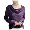 thumbnail image 2 of Roncen Haut à Manches Longues à Col Bénitier pour Femme, Blouse de Base Unie Drapée, Essentiel Extensible pour Superposition, 2 of 5