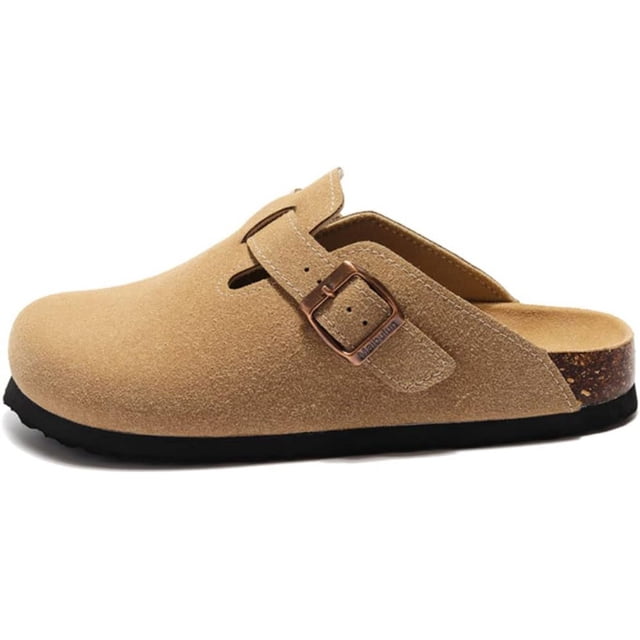 LAICAIW Sabots Boston pour Femmes et Hommes avec Tige en Suède, Cuir durable, Semelle Intérieure en Liège et Semelle Antidérapante. le design à Enfiler Présente un Détail de Boucle Élégant et une Semelle Plateforme, Offrant Confort et Polyvalence pour une Utilisation Intérieure et Extérieure.