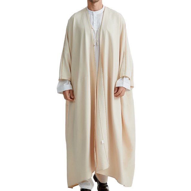 RXIRUCGD Robe Musulmane pour Homme, Robe Arabe Mi-Longue Style Long, Chemise Longue à Manches, Robe Décontractée Mode, Beige, Taille : M