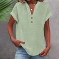 thumbnail image 2 of RKSTN Womens Summer Tops Fashion Cotton and Linen Buttons Going out Tops Basic Solid Color Shirts V-Neck Short Sleeve Loose Fit Pullover Tops, 2 of 5