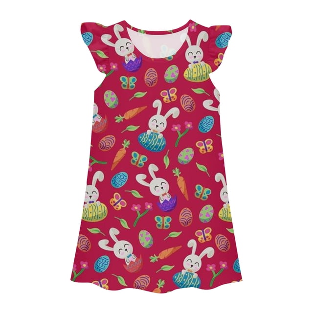 Luvoko Pyjamas pour Tout-Petits Enfants Filles Robe Imprimée de Pâques Robe Décontractée Mignonne Robe Longue Unie Rayée Motif Robe de Ballet Longueur au Sol