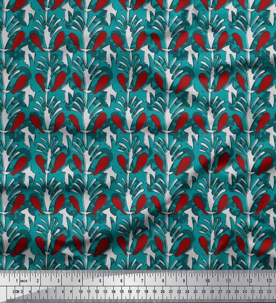 Soimoi Rayon Crepe Fabric Leaves & Floral Block Fabric Prints by Yard 46 Inch Wide