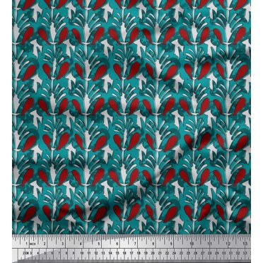 Soimoi Rayon Fabric Leaves & Floral Block Decor Fabric Printed Yard 42 Inch Wide