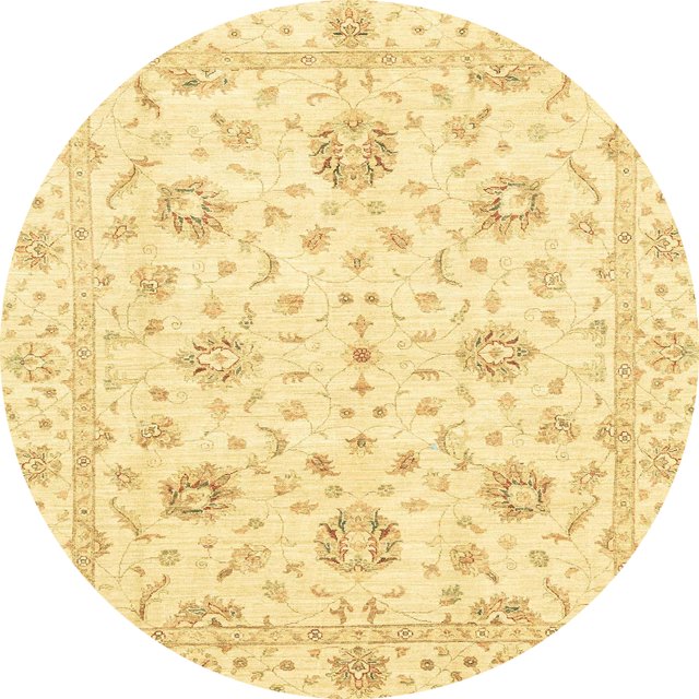 Ahgly Company Indoor Round Abstract Mustard Yellow Oriental Area Rugs, 6' Round
