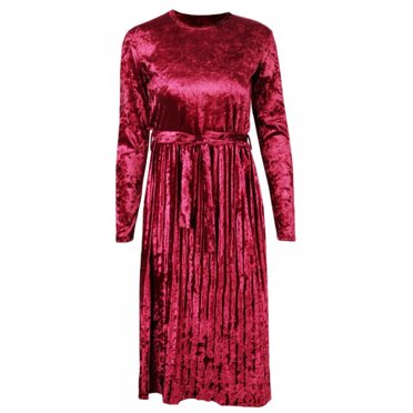 Long Sleeve Dress Women Belt Gold Velvet Solid Color Office Lady Dress O-Neck Empire Long-sleeved Plus Size Dress Female