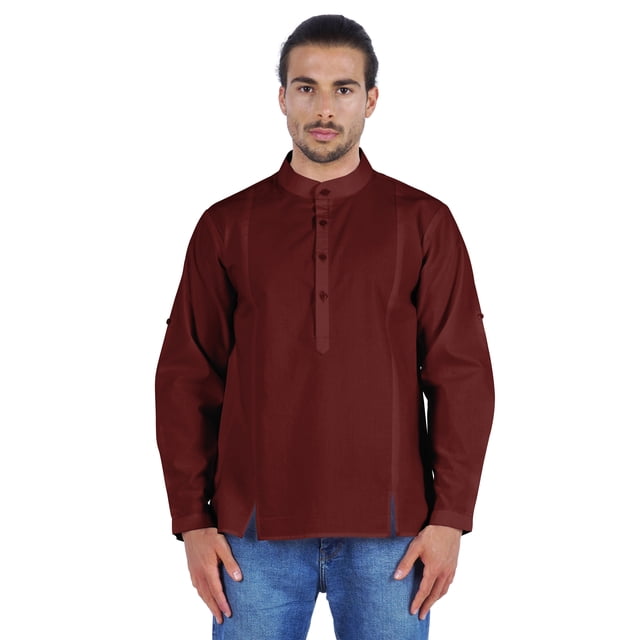 Atasi Chemise Henley Indienne pour Homme à Manches Longues, Décontractée, Col Mandarin, Courte Kurta