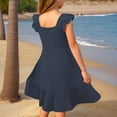 thumbnail image 3 of MIASHUI Robes pour Filles à Manches Volantées, Robe d'Été Trapèze Décontractée, Robe Évasée d'Été, Bleu Marine, 3-4 Ans, 3 of 8