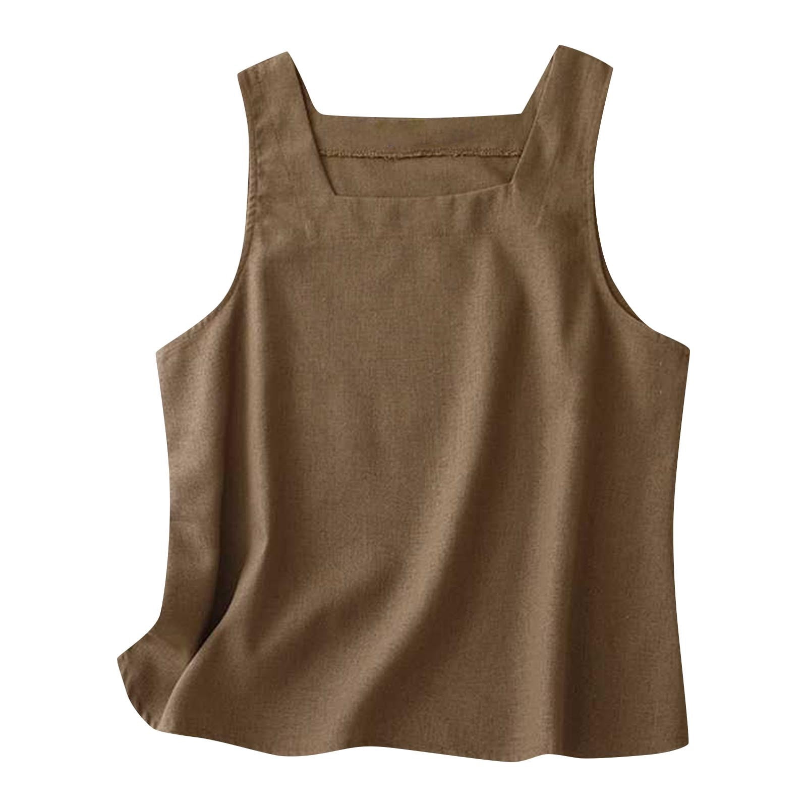 Timegard Womens Tank Tops Cotton Linen Square Neck Sleeveless Summer Casual Loose Tops Basic Tee Blouse